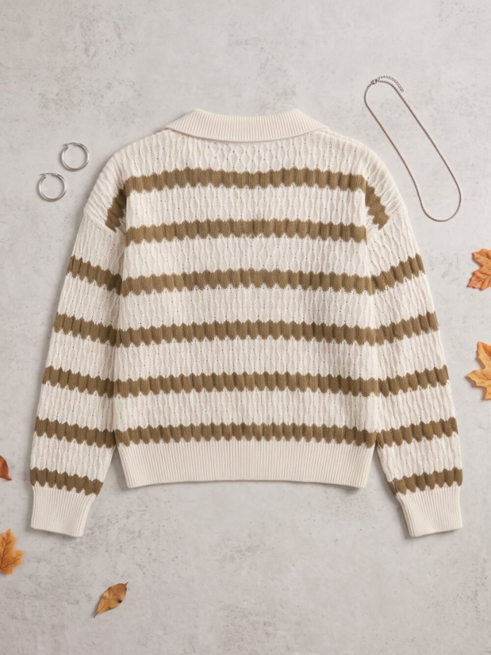 Striped Polo Collar Knit Pullover Sweater 1X Plus Cabincore Coastal Preppy - Picture 6 of 13